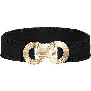 Women’s Retro Boho Elastic Waist Belt with Gold Alloy Round Buckle